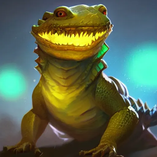 Image similar to a super cute glowing lizard, yellow theme, bright art masterpiece artstation. 8 k, sharp high quality artwork in style of jose daniel cabrera pena and greg rutkowski, concept art by tooth wu, blizzard warcraft artwork, hearthstone card game artwork, cute animal