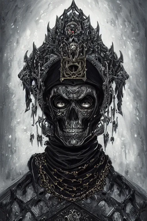 Image similar to portrait of an dark ominous skeleton king dressed in black robes wielding deadly electric powers, oil on canvas, gothic style, ornate, elegant, highly detailed, concept art, trending on artstation