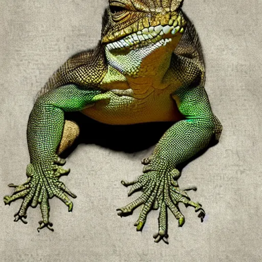 Image similar to the head of a lizard photoshopped onto a gorrilla's body