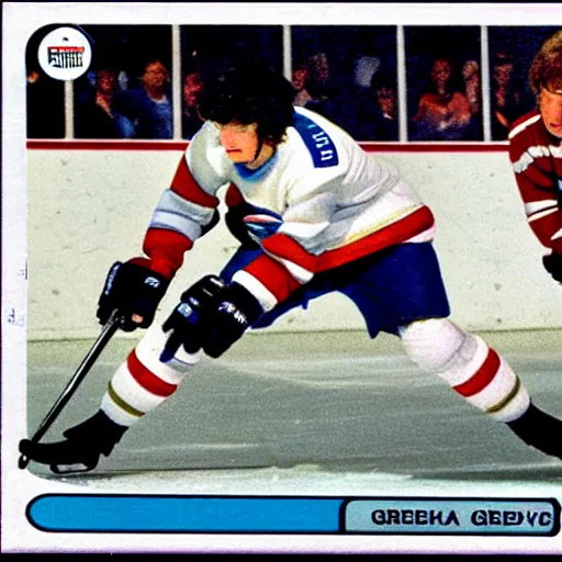 Image similar to wayne gretzky plays in bjorkloven 1 9 8 0 s hockey card