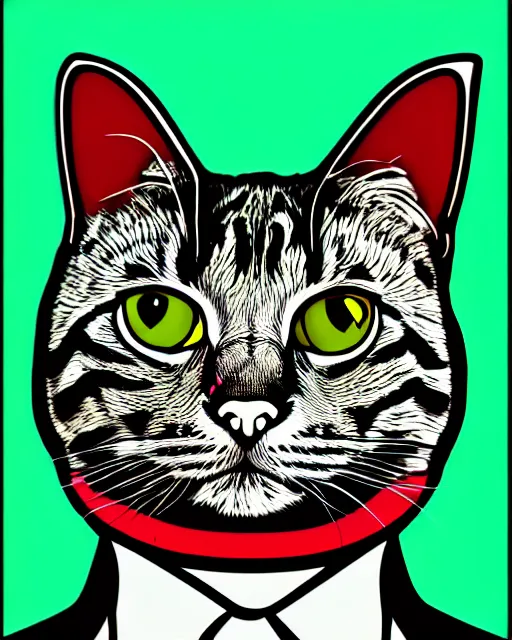 Prompt: portrait of a biodegradable cat, pop art, neo noir, sharp focus, highly detailed, 4 k, 8 0's style