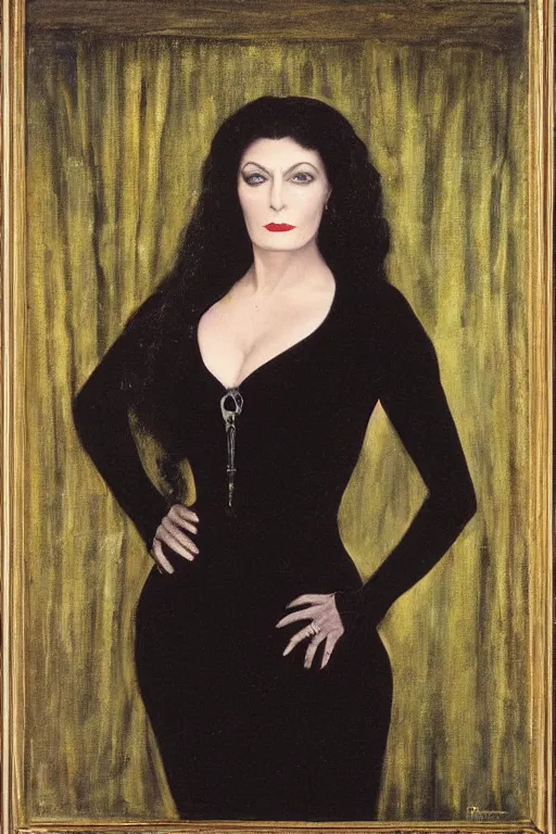 Image similar to upper body portrait deanna troi as morticia addams by alfred stevens