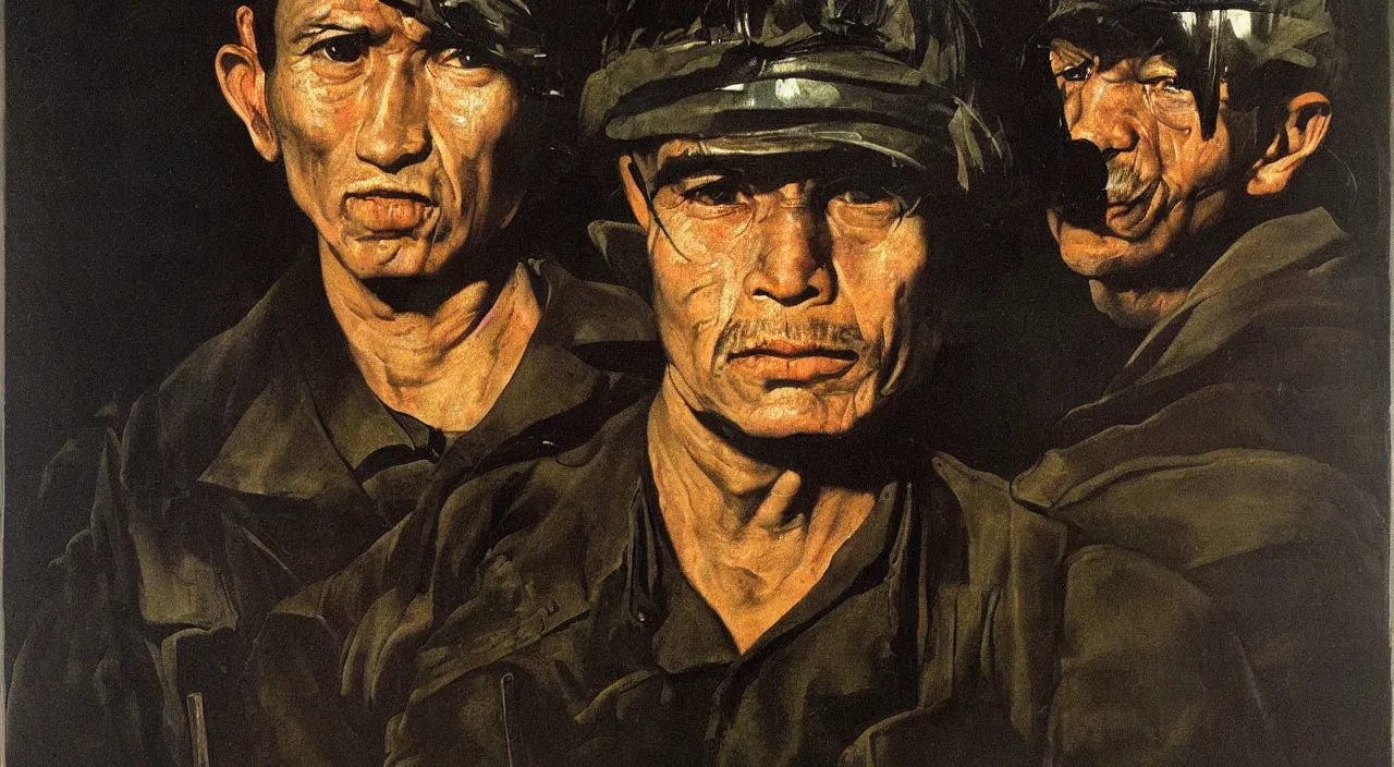 Image similar to a portrait of vietnam war soldier by caravaggio