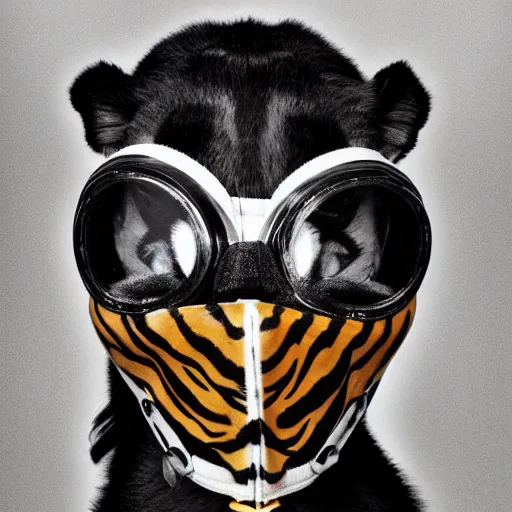 Prompt: portrait of a tiger wearing gasmask by Johanna Martine and Peter Kemp