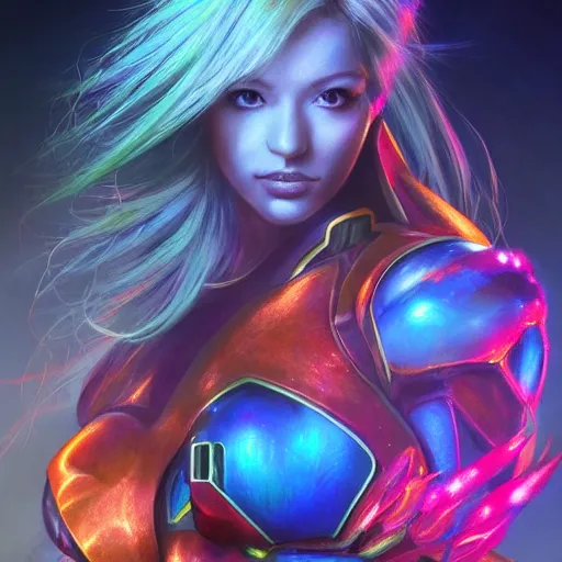 Prompt: Metroid, full-shot, fantasy, vivid colors, elegant, concept art, sharp focus, beautiful face, digital art, Hyper-realistic, 4K, Unreal Engine, Highly Detailed, HD, Dramatic Lighting by Brom, trending on Artstation