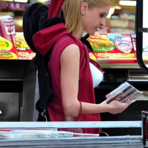 Prompt: Buffy The Vampire Slayer buying lunch at a Wawa