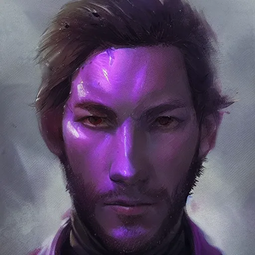 Prompt: portrait of a man by greg rutkowski, a soldier of the galactic dominion, wearing a purple colored tactical gear, star wars expanded universe, highly detailed portrait, digital painting, artstation, concept art, smooth, sharp foccus ilustration, artstation hq