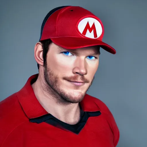 Image similar to Chris pratt as live action mario, 4k headshot photography