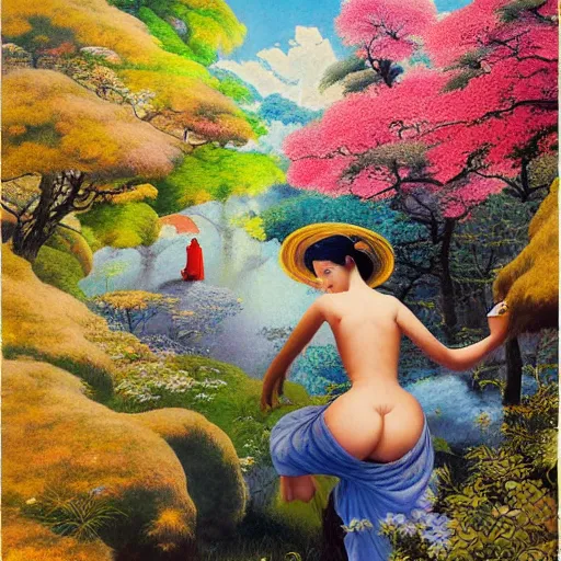 Prompt: a realistic painting combining the styles of Hiroo Isono and Frank Frazetta