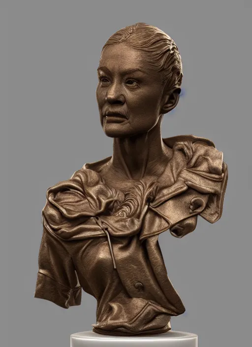 Prompt: 3D resin miniature sculpture by Jean-Baptiste Carpeaux and Luo Li Rong artist, europioid woman, prefect symmetrical face, academic art, realistic, 8K, Introduction factory photo, Product Introduction Photo, Hyperrealism. Subsurface scattering, raytracing, Octane Render, Zbrush, simple background