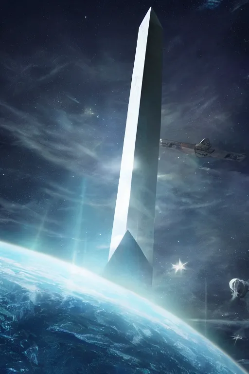 Image similar to buenos aires obelisk as a spaceship taking off, photorealistic sci - fi dramatic lighting fantasy art wallpaper