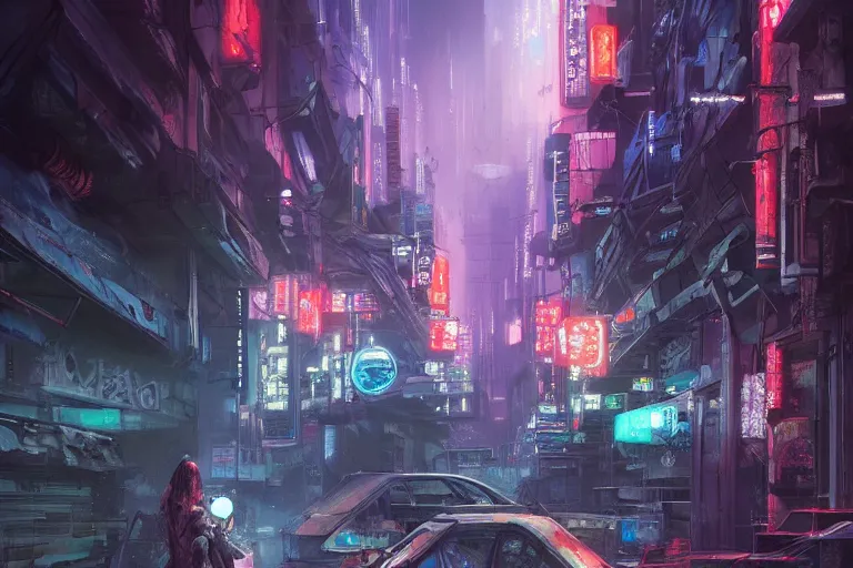 Image similar to abandoned tokyo streets at night lit by neon lights in the year 2049, cyberpunk concept art by pete mohrbacher and seb mckinnon and beksinski and josan gonzales, digital art, highly detailed, intricate, sci-fi, sharp focus, Trending on Artstation HQ, deviantart, unreal engine 5, 4K UHD image