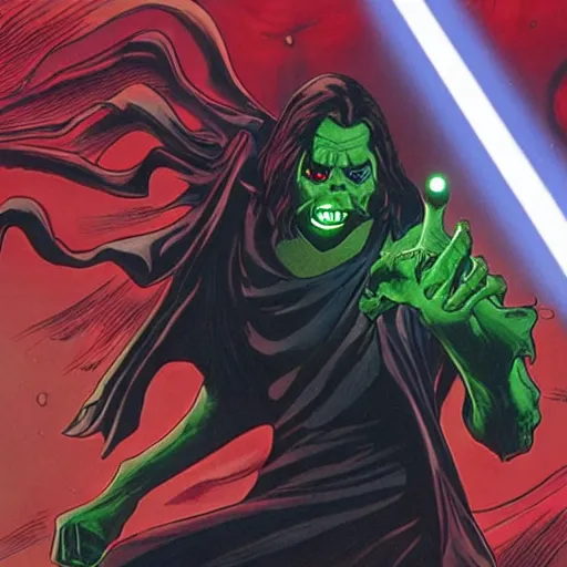 Image similar to morbius with a lightsaber in his hands