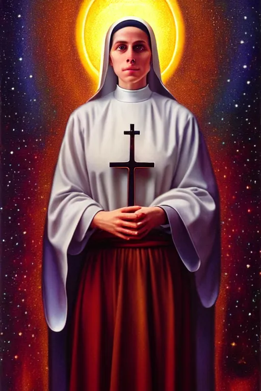 Prompt: a photorealistic detailed cinematic image of a beautiful portrait of a nun apprentice, spiritual science, grace, prayer, soul perculates, portrait, by david a. hardy, kinkade, lisa frank, orthodox christianity