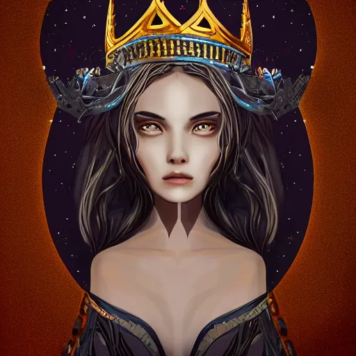 Image similar to Artemixel, the modern reincarnation of the old selenium god of hunt and moon, also known as Artemis or Selene, carrying the Crown of the Crescent Moon, wich has a bright and slightly bluish crescent like the brightness of the night. Portrait trending on Artstation, digital art, concept art