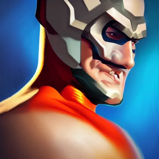 Image similar to omni - man from invincible, nolan grayson, portrait painting, medium shot, asymmetrical, profile picture, organic painting, sunny day, matte painting, bold shapes, hard edges, street art, trending on artstation, by huang guangjian and gil elvgren and ross tran