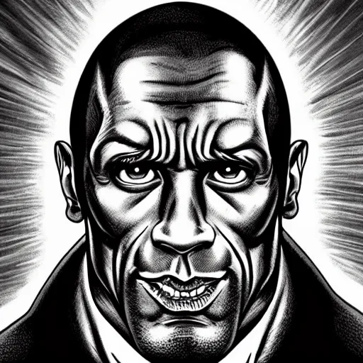 Prompt: the rock by artgerm by R. Crumb