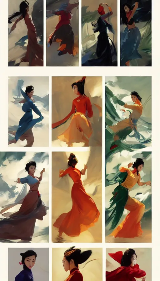 Image similar to greg manchess 6 panel comic of ao dai asian female, fighting asian male, asymmetrical, profile picture, organic painting, sunny day, matte painting, bold shapes, hard edges, street art, trending on artstation, by huang guangjian and ail elvgren and sachin teng