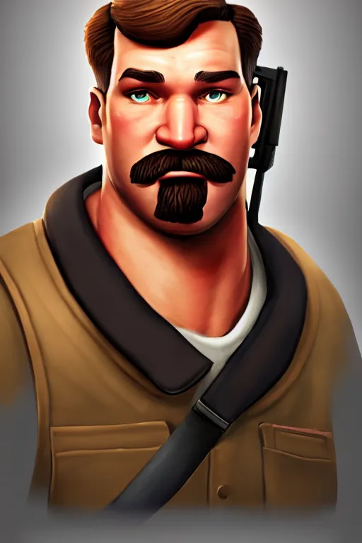 Image similar to beautiful highly detailed realistic stylized character portrait team fortress 2 medic, detailed character art master portrait, trending on artstation