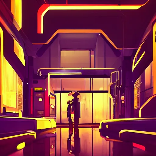 Image similar to stylish colors. Sci-fi gas station in style of cytus and deemo, mysterious vibes, set in half-life 2, beautiful with eerie vibes, very inspirational, very stylish, surrealistic, perfect digital art, mystical journey in strange world, bastion game