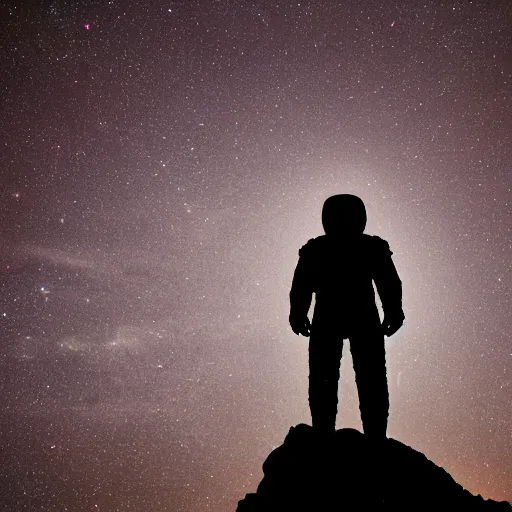 Image similar to astronaut silhouette lit from offcamera, dark background, lit from below, full body photo,, 8 k