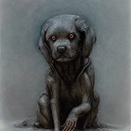 Prompt: a puppy, by giger and beksinski