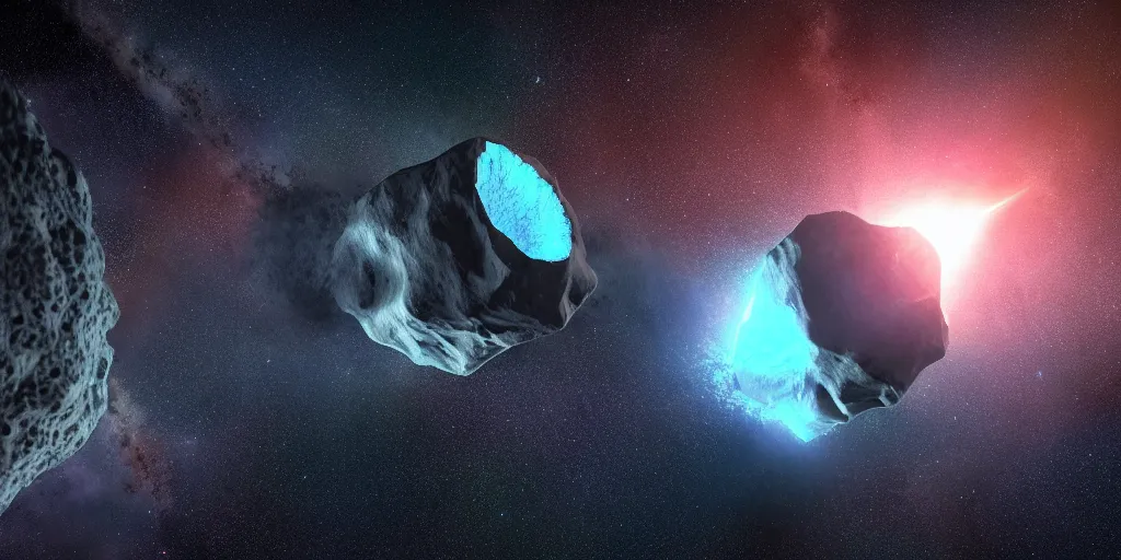 Prompt: giant hollowed out asteroid floating through space nebula, ray tracing, refractive, hdr, award winning, trending on artstation, digital art. highly detailed 8 k. intricate. lifelike. soft light. nikon d 8 5 0.