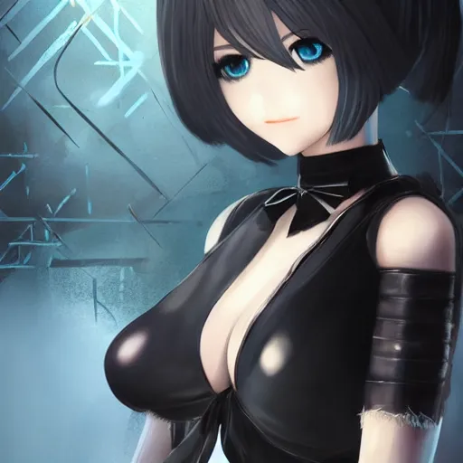 Image similar to stylish portrait of 2 b from nier automata