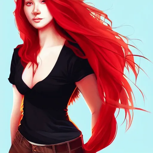 Image similar to girl with red hair. black shirt. back to us. centered median photoshop filter cutout vector behance hd artgerm jesper ejsing!