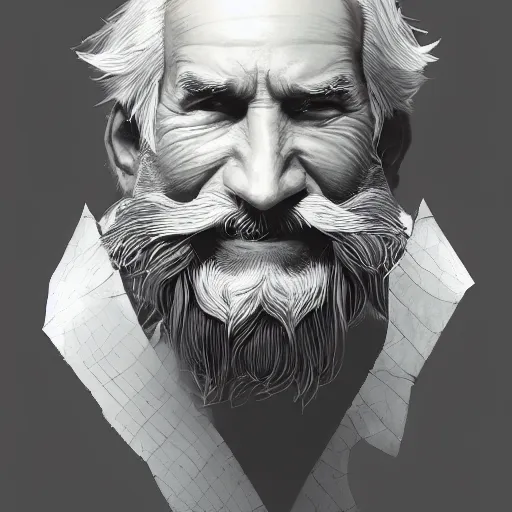 Image similar to ninja warrior, old, white beard, wrinkles, handsome, portrait, profile, intricate, detailed, volumetric lighting, scenery, digital painting, highly detailed, artstation, sharp focus, illustration, concept art, ruan jia, steve mccurry