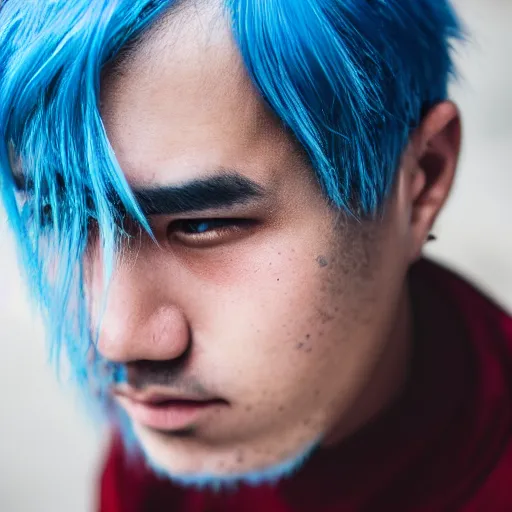 Image similar to rimuru tempest, young man blue hair ( ( ( ( ( ( ( ( ( ( eyes yellow ) ) ) ) ) ) ) ) ) ), canon eos r 3, f / 1. 4, iso 2 0 0, 1 / 1 6 0 s, 8 k, raw, unedited, symmetrical balance, in - frame