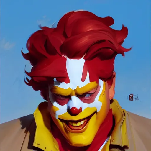 Image similar to greg manchess portrait painting of ronald mcdonald as overwatch character, medium shot, asymmetrical, profile picture, organic painting, sunny day, matte painting, bold shapes, hard edges, street art, trending on artstation, by huang guangjian and gil elvgren and sachin teng