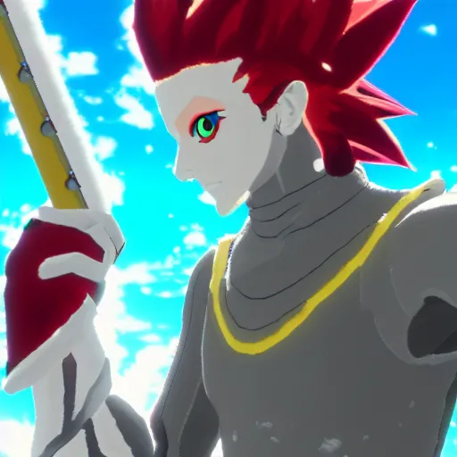 Image similar to hisoka in breath of the wild, screenshot, sharp, uhd 4 k