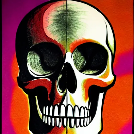 Image similar to graphic illustration, creative design, a skull, biopunk, francis bacon, highly detailed, hunter s thompson, concept art