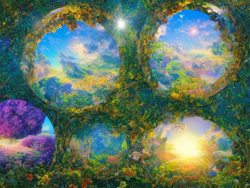 Prompt: 3 d render, the universe is a spheroid region 7 0 5 meters in diameter, sunlight study, art nouveau, by rachel ruysch and charles henry gifford and ( ( ( ( ( lisa frank ) ) ) ) ), kauai springtime, 8 k, extreme detail, sharp focus, octane render