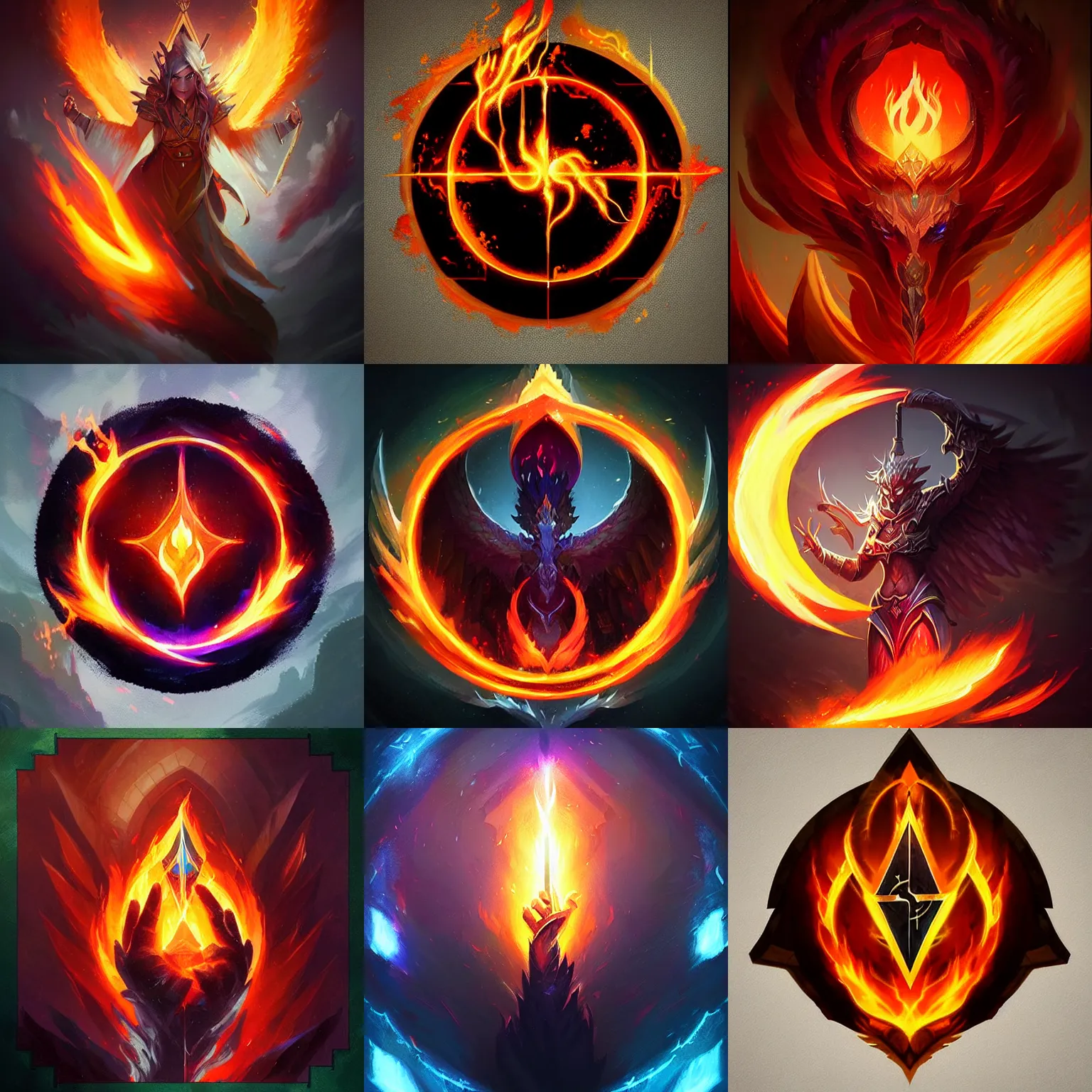 Prompt: holy fire spell art, league of legends style, fantasy game spell icon, by greg rutkowski