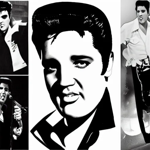 Prompt: elvis presley collage, in the style of jose gurvich