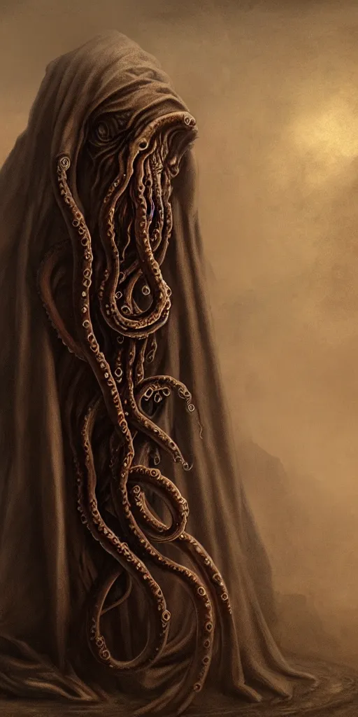 Image similar to a wizard that is slowly transforming into a tentacle monster, matte oil painting, by leonardo da vinci, concept art, d & d, robes, fantasy, fog, sharp focus, eldritch, award - winning, extremely detailed, 4 k, 8 k
