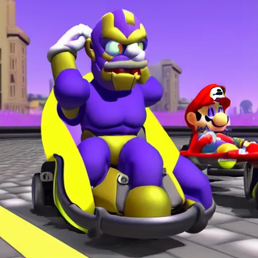 Image similar to thanos in mario kart