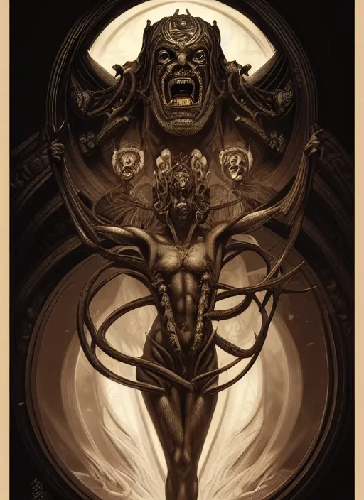 Image similar to symmetry!! portrait of grotesque hades, greek mythology, ancient greece, underworld, intricate, dark design, highly detailed, dark lighting, digital art, digital painting, artstation, sharp focus, illustration, art by artgerm and h r giger and greg rutkowski and alphonse mucha, 8 k