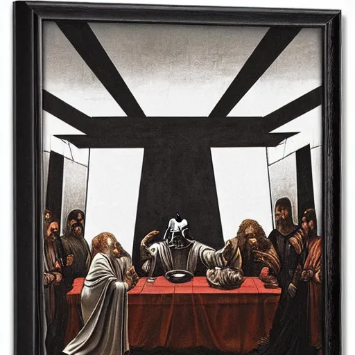 Prompt: darth vader darth vader in the last supper by leonardo davinci