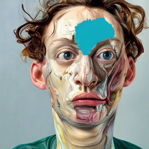 Prompt: high quality high detail painting by lucian freud and jenny saville, hd, hysteric face, turquoise