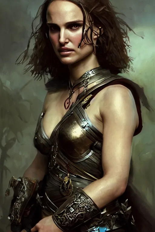 Image similar to natalie portman, warrior, lord of the rings, tattoos, decorated ornaments, by carl spitzweg, ismail inceoglu, vdragan bibin, hans thoma, greg rutkowski, alexandros pyromallis, perfect face, fine details, realistic shadeing