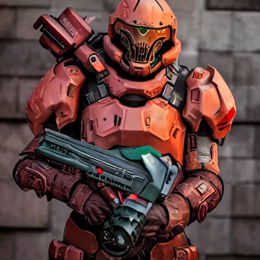 Image similar to doom slayer from doom eternal cosplay, photography, 9 0 s