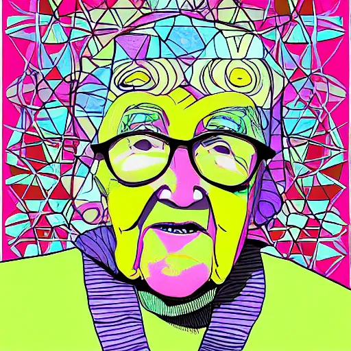 Prompt: smiling grandma by buckminster fuller, colorful, sketch