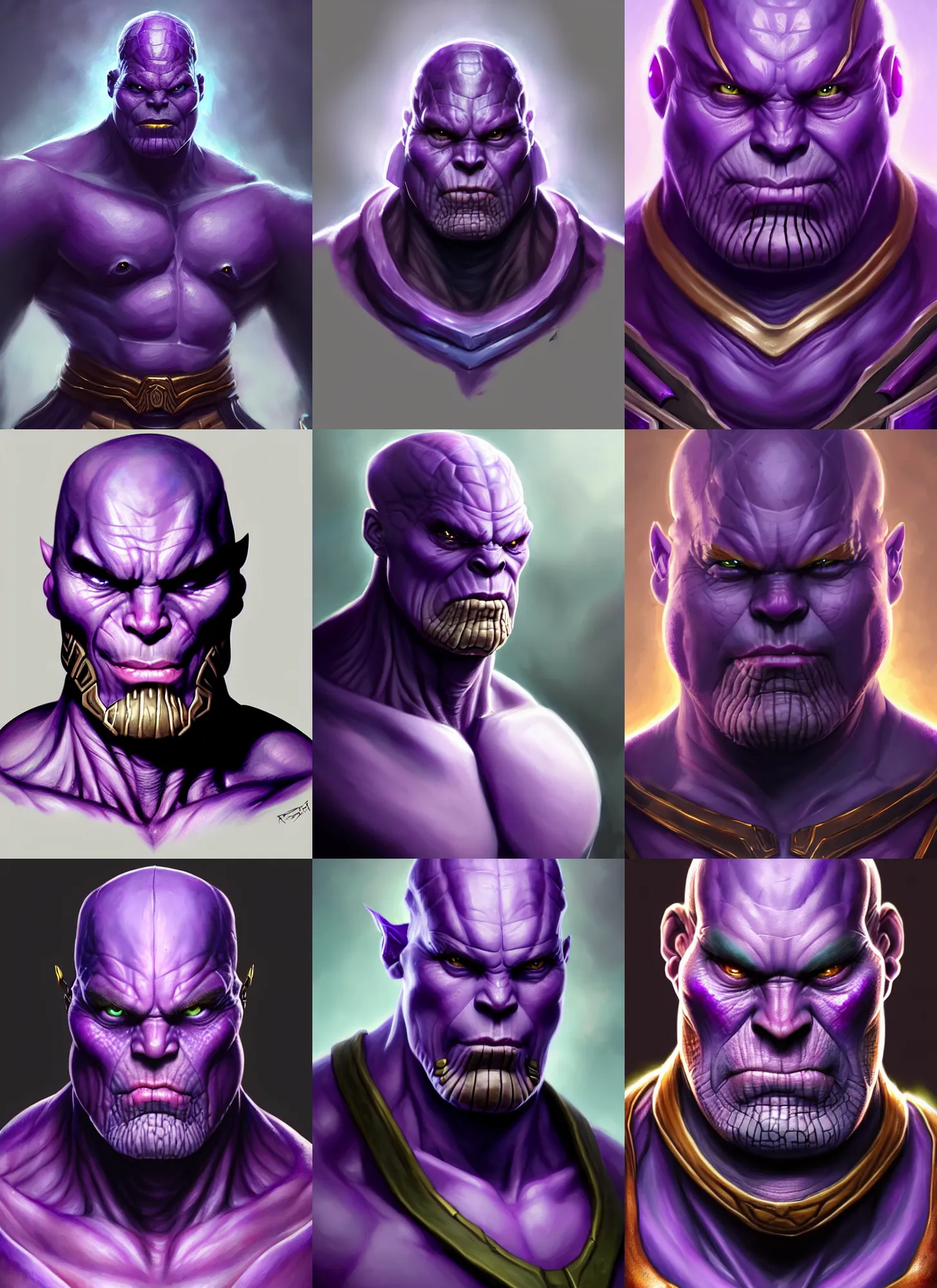 Prompt: a fantasy style portrait painting a character if leonardo turtle ninja and thanos had a son, purple skin, powerful chin, thanos style traits, painting, unreal 5, daz., rpg, portrait, extremely detailed, artgerm greg rutkowski _ greg