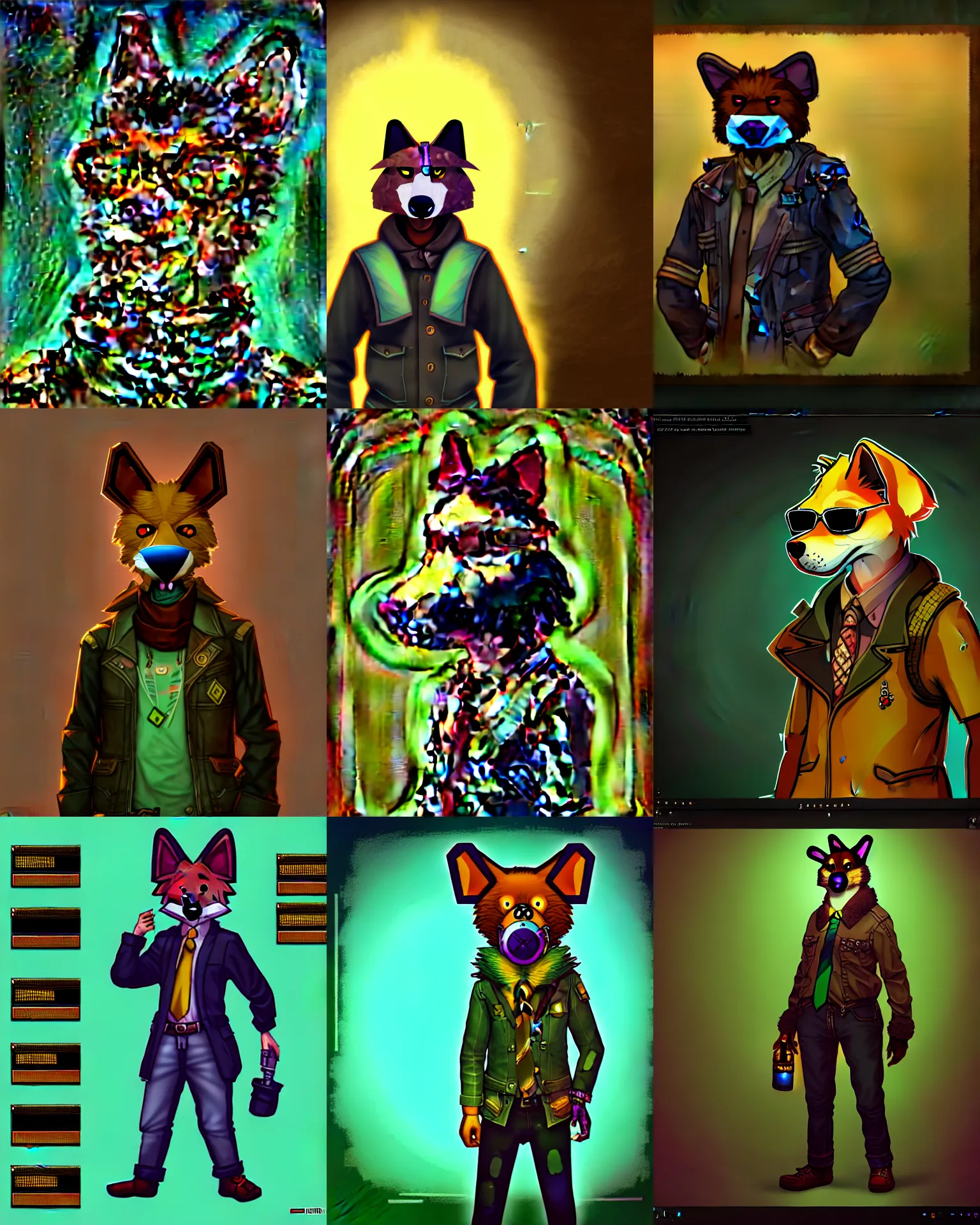 Prompt: portrait of a fursuiter, in the style of the pc game disco elysium ( by za / um )