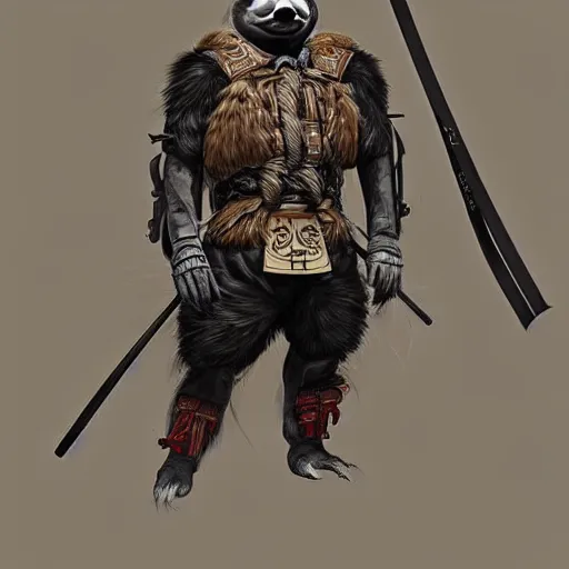 Image similar to graphic, hyperreal, portraiture illustration of anthropomorphic sloth in traditional samurai armor : : digital art, concept art, character development : : illustrated by artgerm, yoji shinkawa, scott buoncristiano, nychos