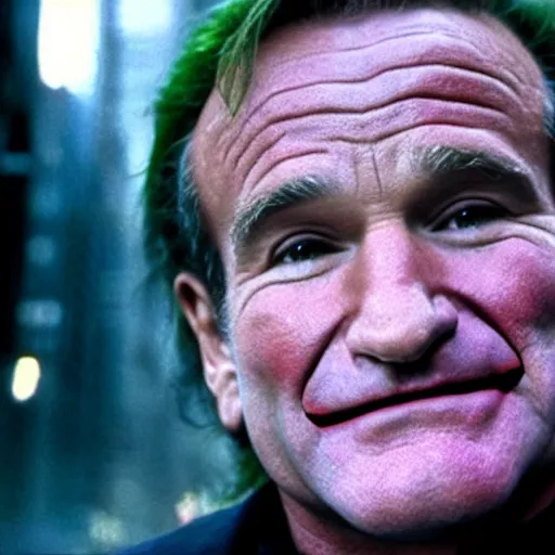 Prompt: awe inspiring Robin Williams playing The Joker 8k hdr movie still dynamic lighting