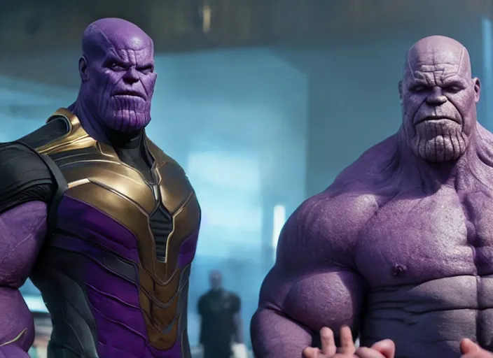 Image similar to film still of Thanos as a barista in Avengers Infinity War, 4k